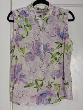 Biltmore Women's Large Floral Sleeveless Blouse Top Summer Purple Lavendar
